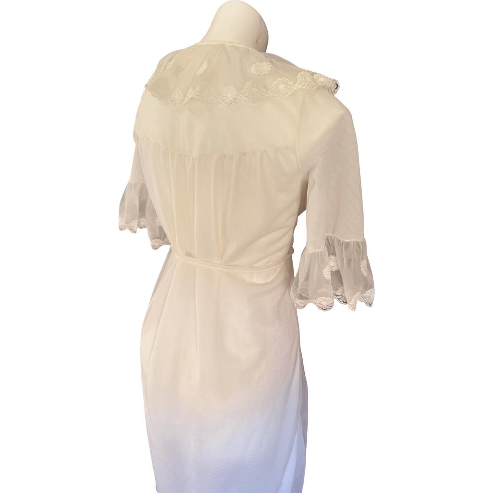 Vintage Felina 70s Ruffled Collar Double Chiffon Peignoir Robe S - Picture 8 of 12